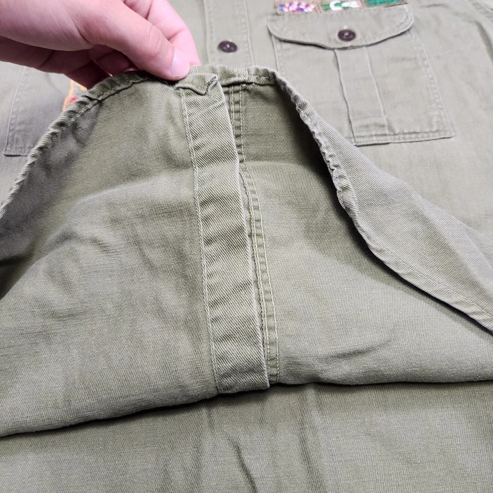 Vintage 40s Boy Scouts Shirt Men 16.5 L Sanforized Cotton WV Button Up USA Beige